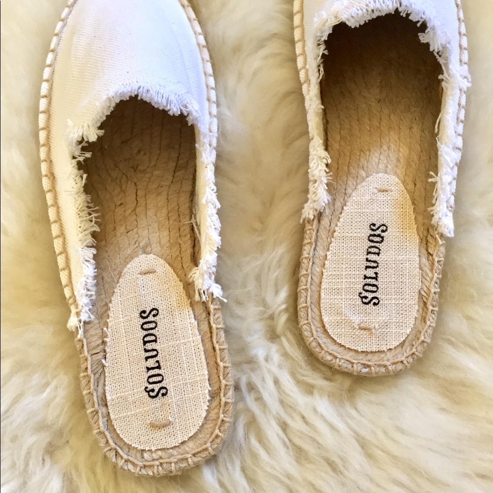 Soludos Frayed White Espadrille Loafer Mules - Picture 3 of 7